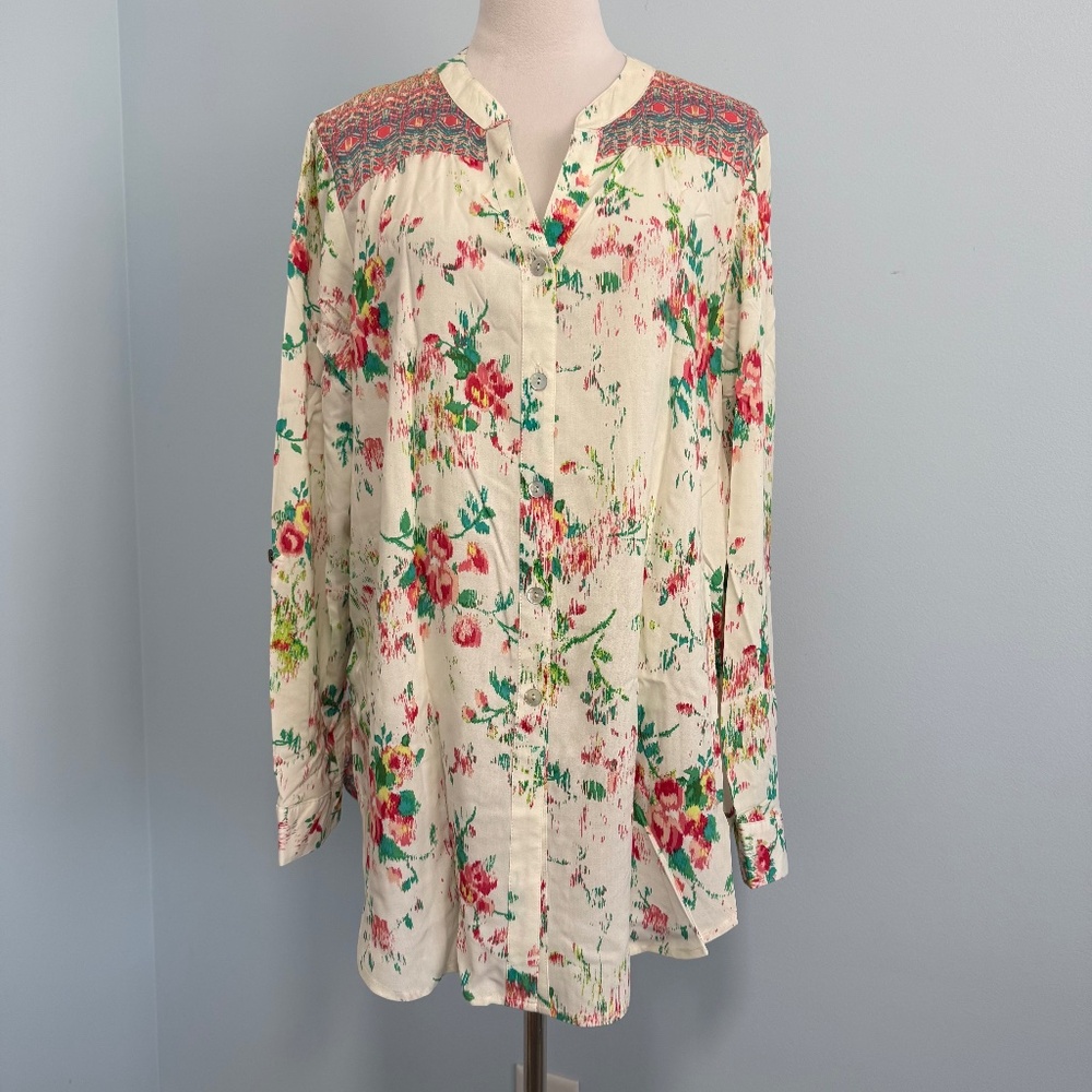 Fig&Flower Long Sleeve Floral Print Button Down Blouse Size XL‎